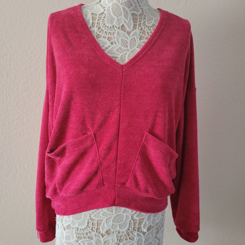 White Birch long sleeve top. Hot Pink, Size Medium